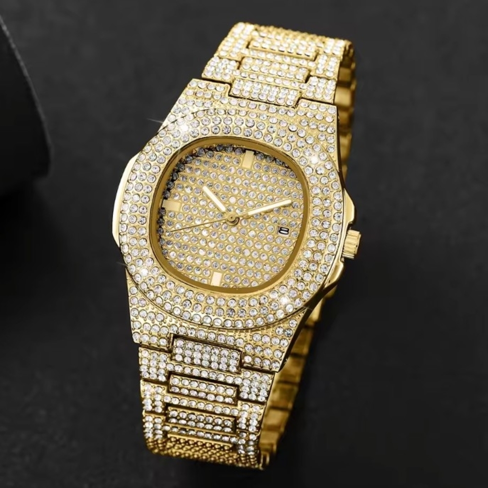 Luxury 14ĺ LĺGold Plated StainlessSteel CZ Diamond Watch
